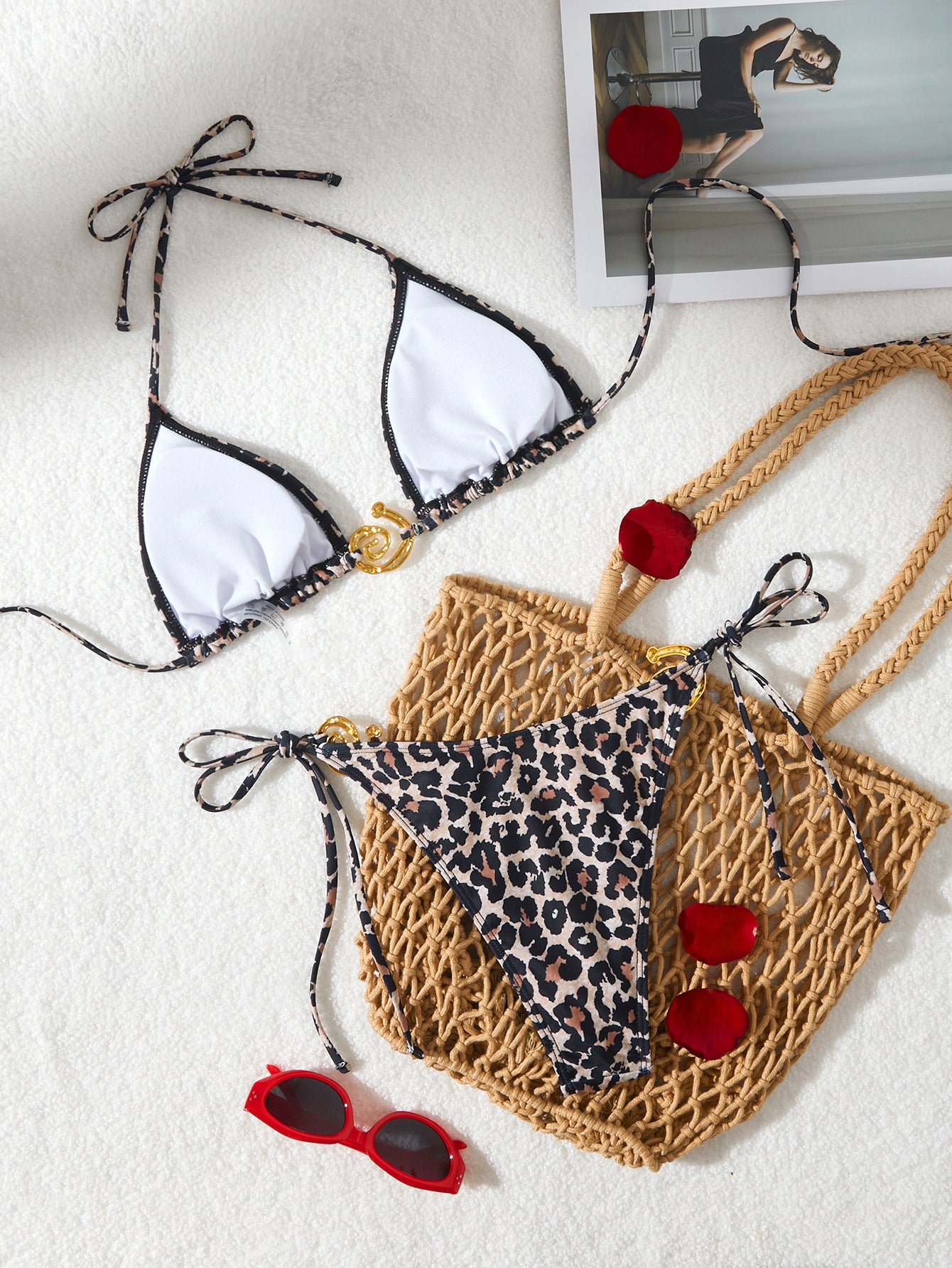 Lace-Up Leopard Print Bikini Set